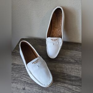 Kate Spade White Leather Loafers Driving Moccasins, Size 7B